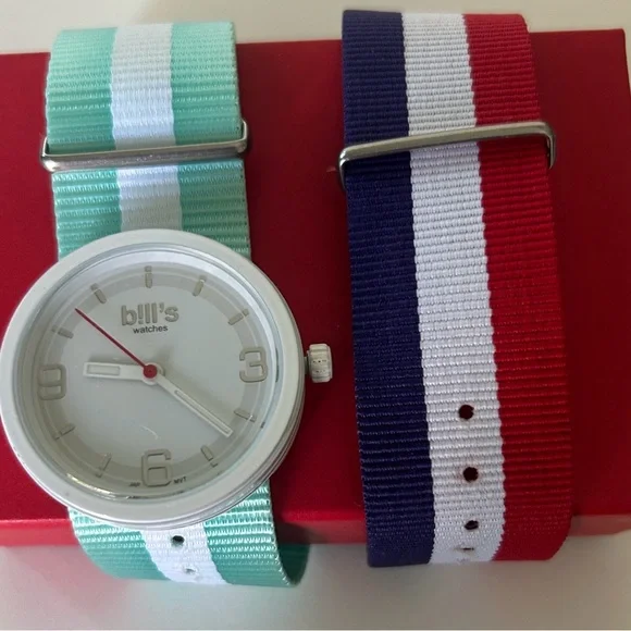 NEW IN BOX bill’s USA watches White Watch face 2 Interchangeable Straps Unisex - Picture 4 of 11